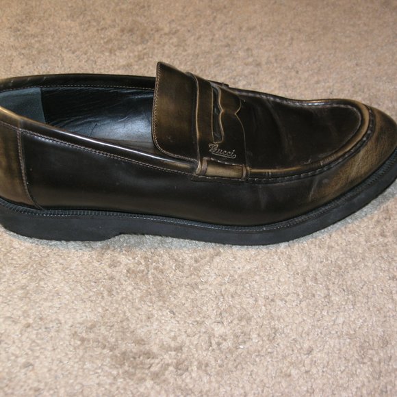 Gucci Script Dark Chestnut Brown Leather Penny Loafers Size 9 main image 9